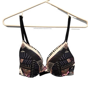 Victoria's Secret PINK Bra Women’s 32 C Black Geometric T-Shirt Lightly Lined